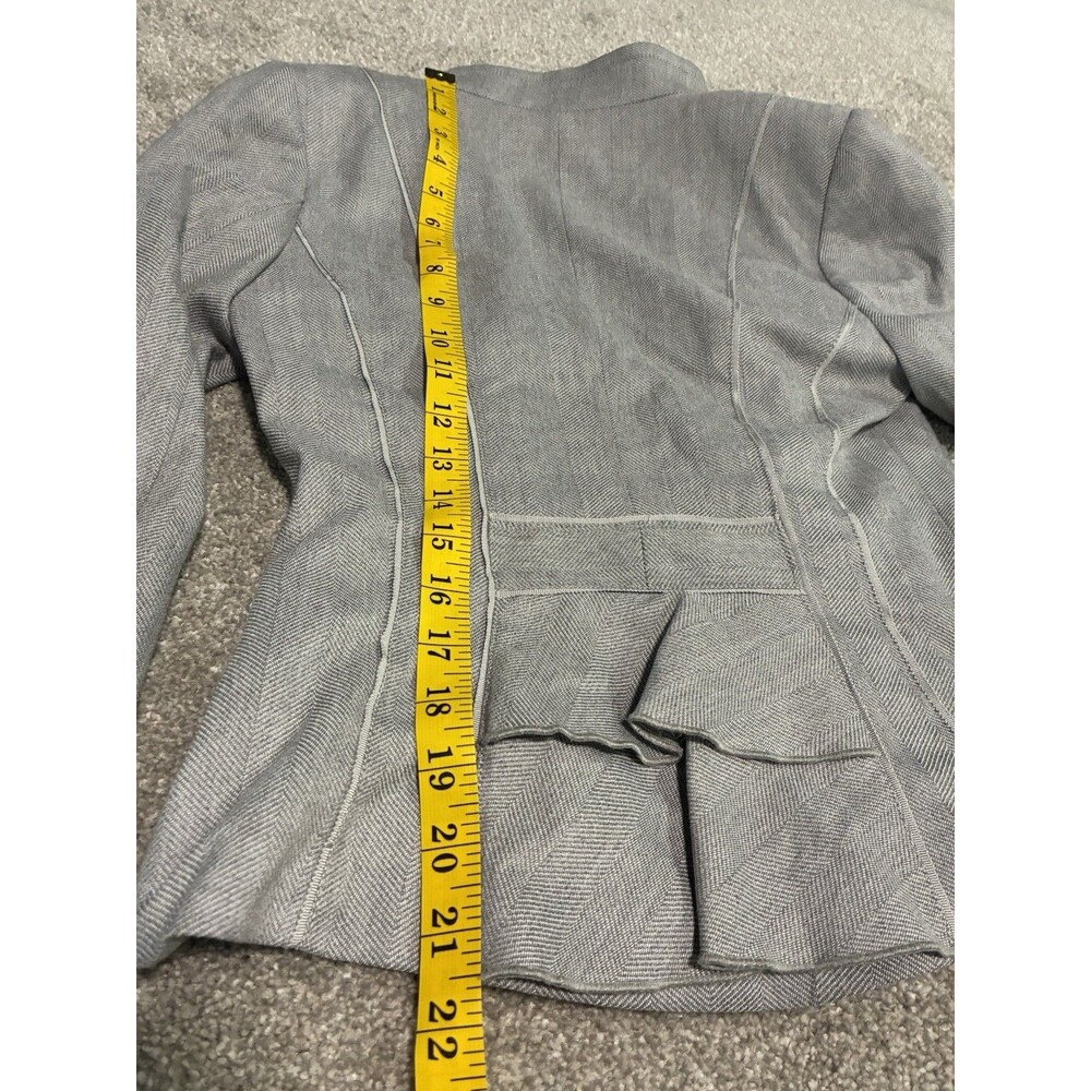 WHBM Ruffle Front Blazer Gray Herringbone Peplum Jacket Women’s 0 Military Style - Picture 7 of 8